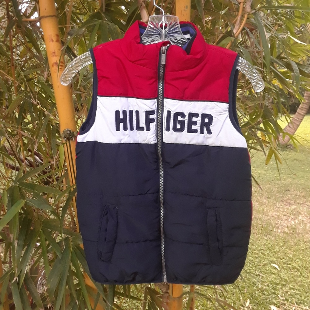 Tommy Hilfiger Puffer Vest SZ 7 Sleeveless Zip Front Color Block Pockets Jacket